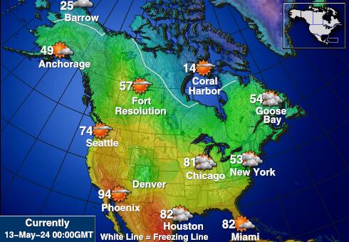 यूएसए अर्कांसस मौसम का तापमान मानचित्र 
