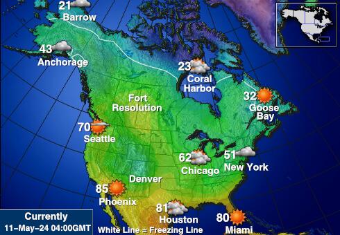 SAD Maine Vremenska prognoza, Temperatura, karta 