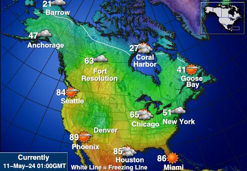 USA Nebraska Weer temperatuur kaart 
