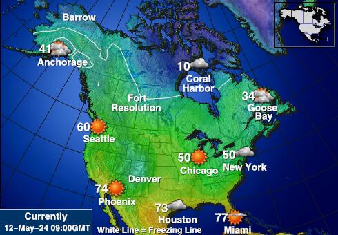 САД Нортх Царолина Временска прогноза, Температура, Карта 
