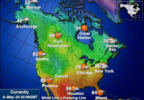 САЩ Северна Дакота Температурна карта за времето 