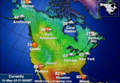 États-Unis USA Dakota du Nord Carte des températures de Météo 