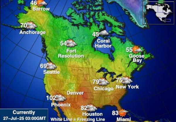 SAD Pennsylvania Vremenska prognoza, Temperatura, karta
