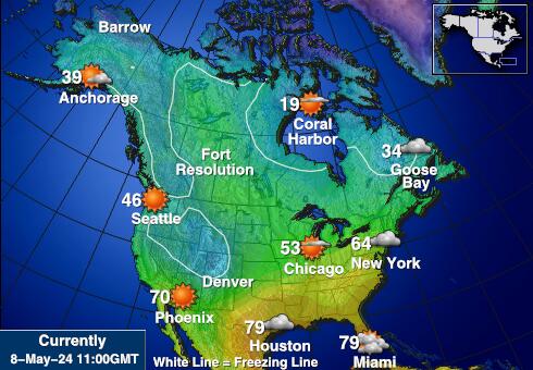 САЩ Роуд Айлънд Температурна карта за времето 