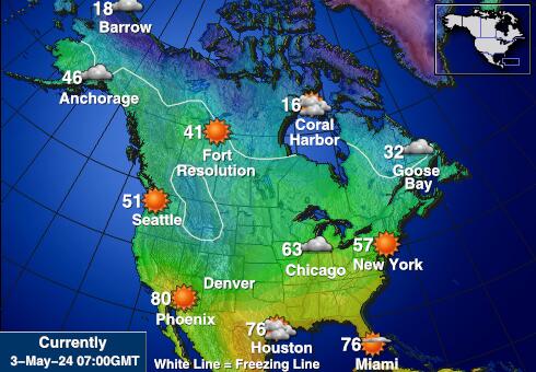 USA Rhode Island Mapa počasí teplota 