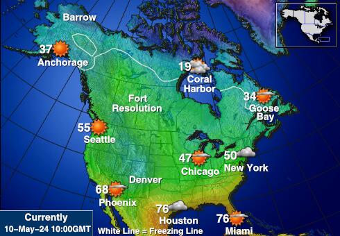 САЩ Роуд Айлънд Температурна карта за времето 