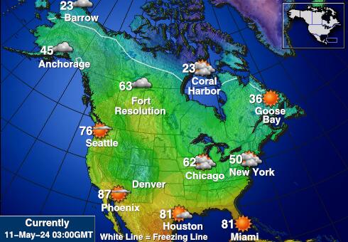 SAD Rhode Island Vremenska prognoza, Temperatura, karta 