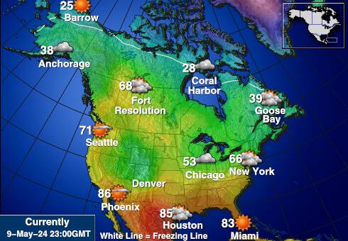 SAD Južna Dakota Vremenska prognoza, Temperatura, karta 