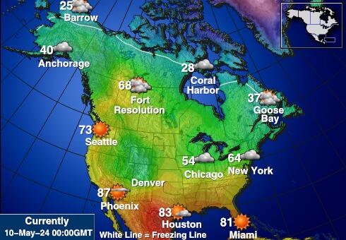 USA Vermont Mapa počasí teplota 