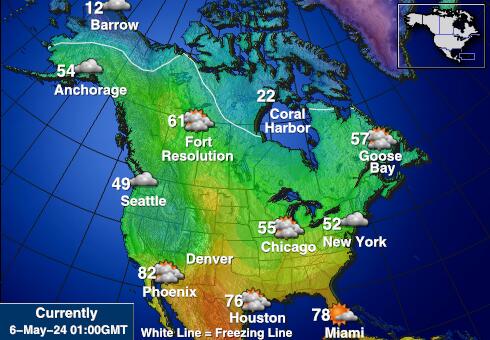 USA Vermont Mapa počasí teplota 