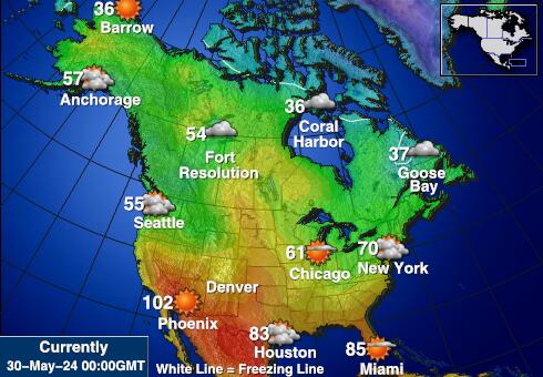 SAD Sjedinjene Države Vremenska prognoza, Temperatura, karta 