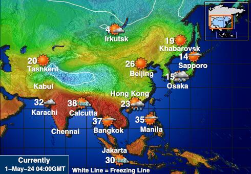 Uzbekistán Mapa počasí teplota 