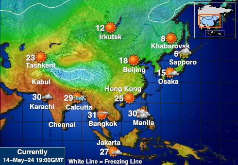 Uzbekistan Vremenska prognoza, Temperatura, karta 