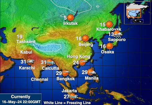 Узбекистан Временска прогноза, Температура, Карта 