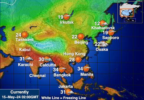 Uzbekistan Vremenska prognoza, Temperatura, karta 
