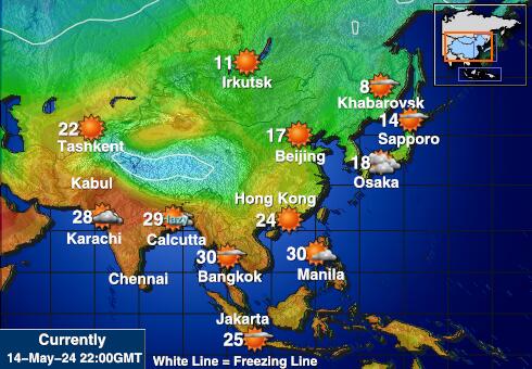 אוזבקיסטן מפת טמפרטורת מזג האוויר 