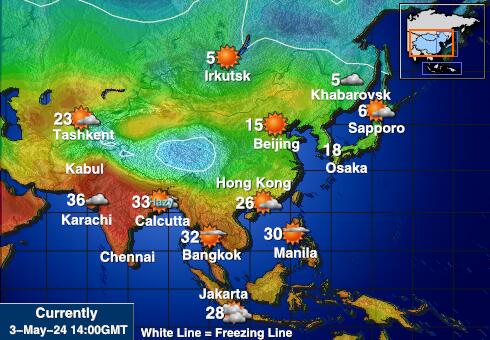 Узбекистан Временска прогноза, Температура, Карта 