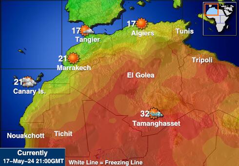 Sahara Occidental Mapa de temperatura Tiempo 