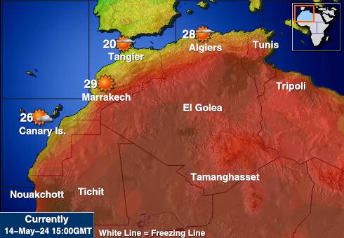 Sahara Occidental Mapa de temperatura Tiempo 