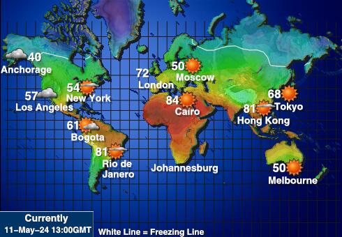 विश्व मौसम का तापमान मानचित्र 