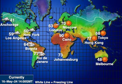 विश्व मौसम का तापमान मानचित्र 