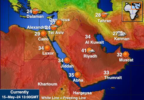 Jemen Vremenska prognoza, Temperatura, karta 