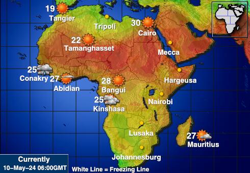 जाम्बिया मौसम का तापमान मानचित्र 