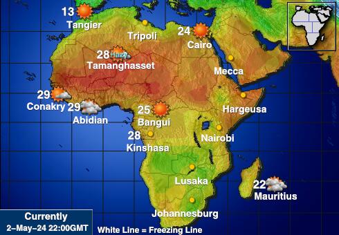 जाम्बिया मौसम का तापमान मानचित्र 