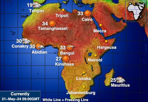 Zambia Weer temperatuur kaart 