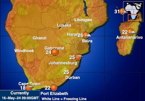 Zimbabve Vremenska prognoza, Temperatura, karta 