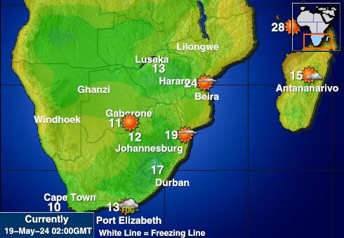 Zimbabue Mapa de temperatura Tiempo 