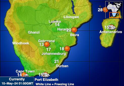 Zimbabve Vremenska prognoza, Temperatura, karta 
