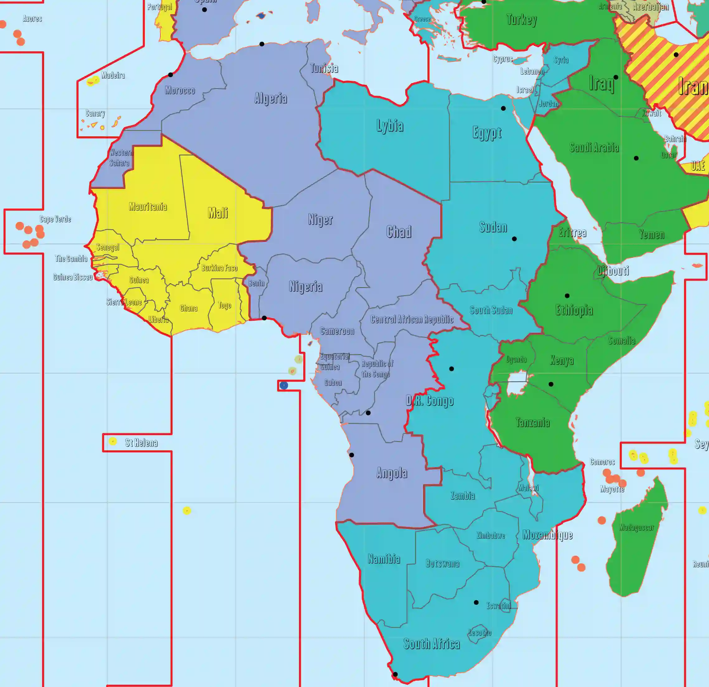 Afrika mapa časových pásem