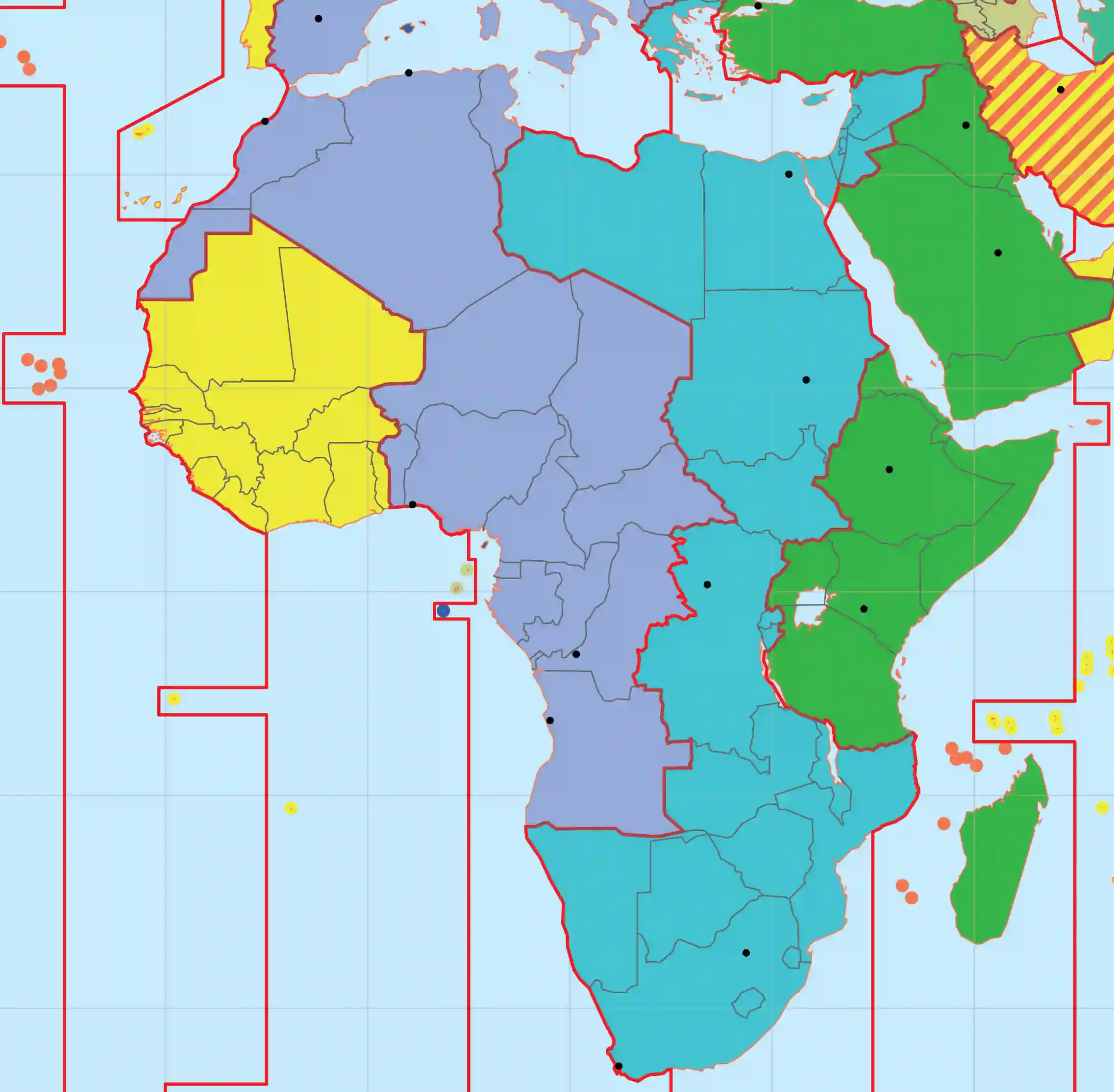 أفريقيا خريطة المناطق الزمنية