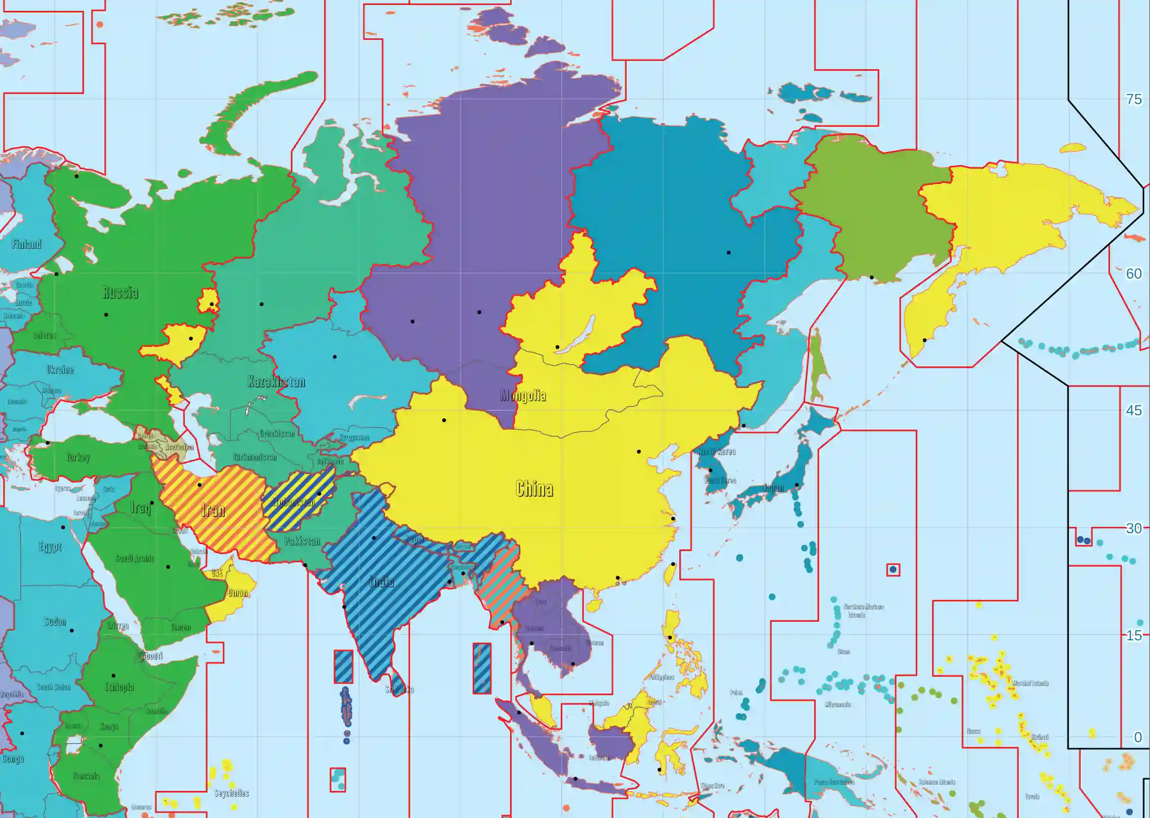 Azija laiko juostų žemėlapis