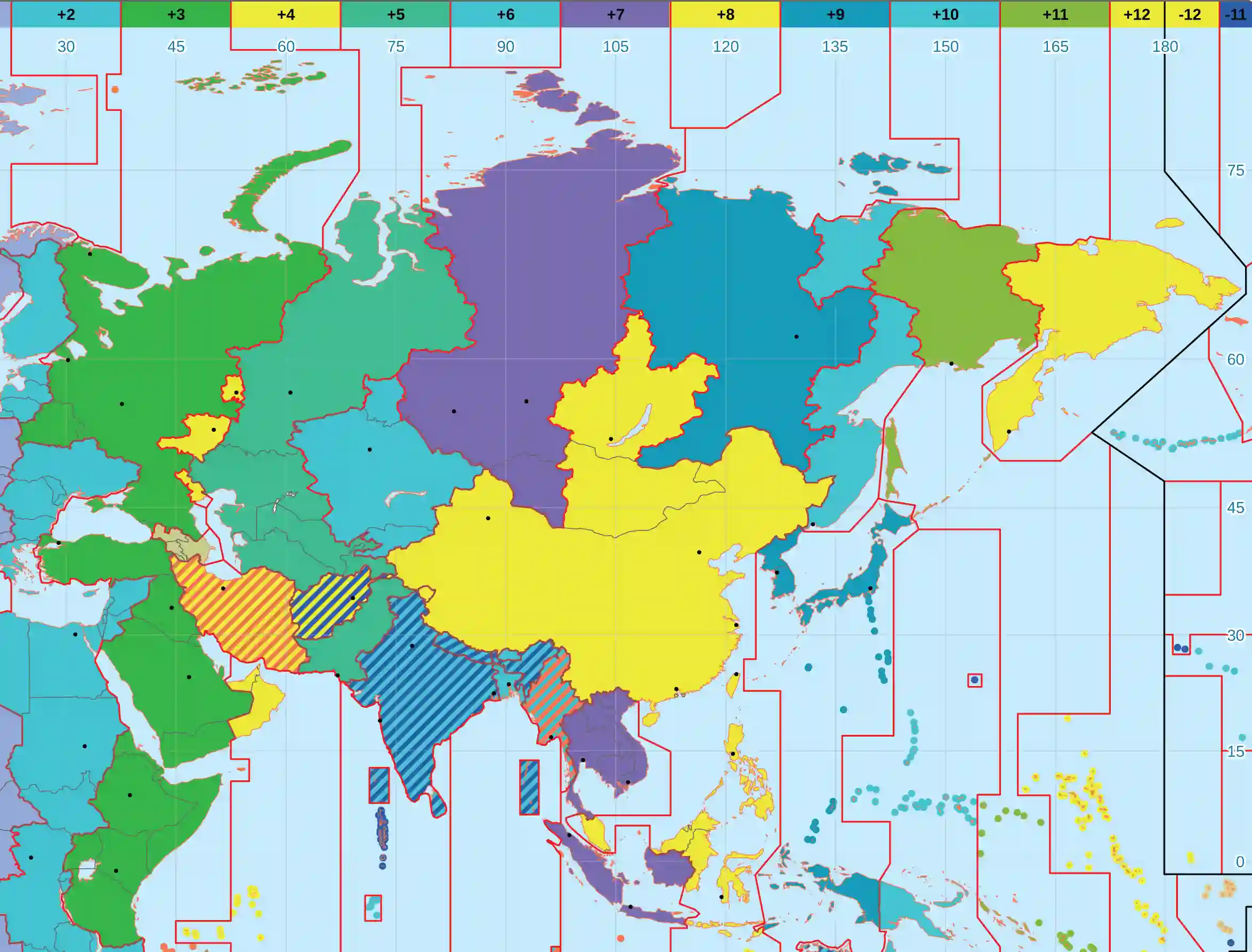 آسيا خريطة المناطق الزمنية
