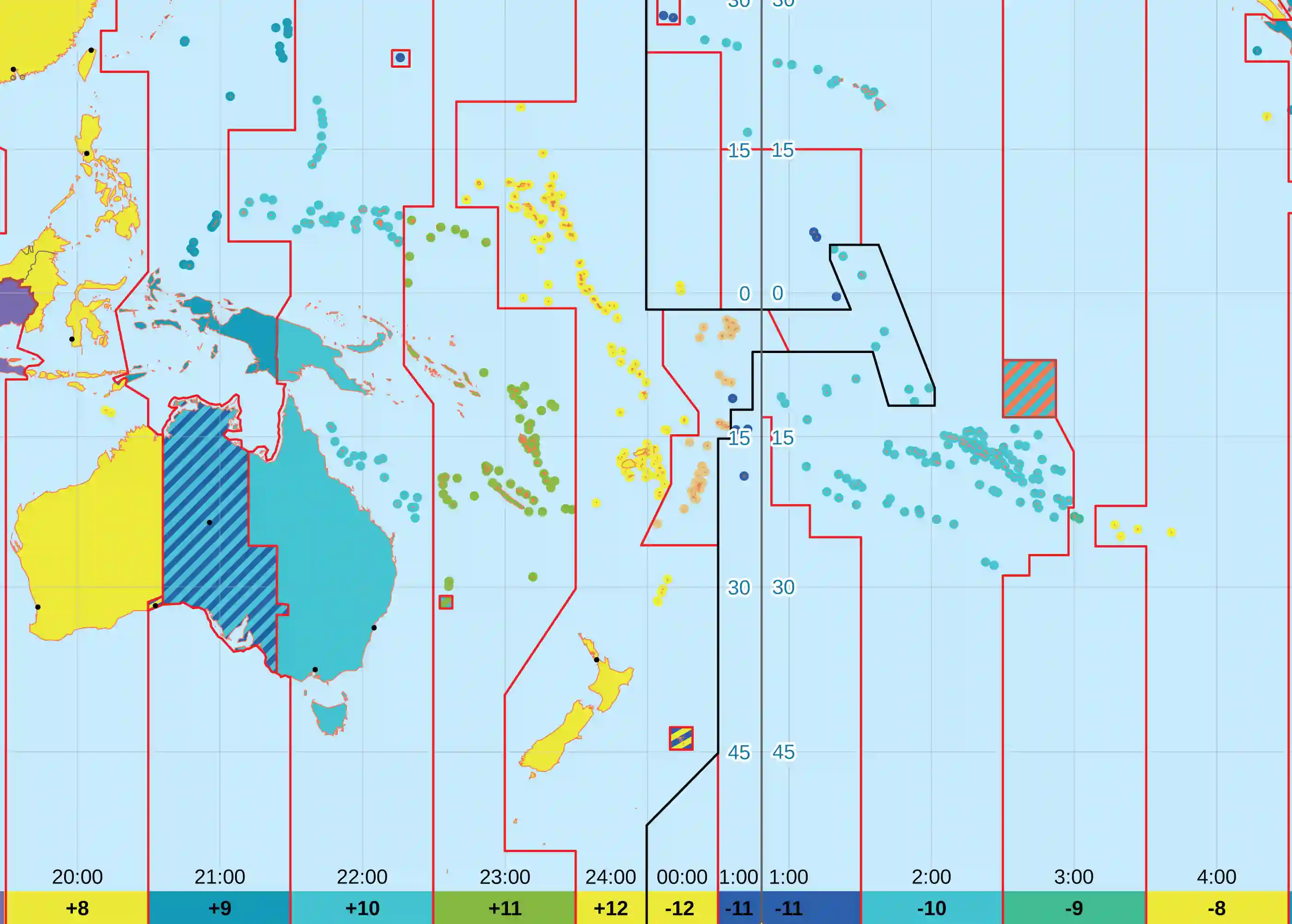 أستراليا وأوقيانوسيا خريطة المناطق الزمنية