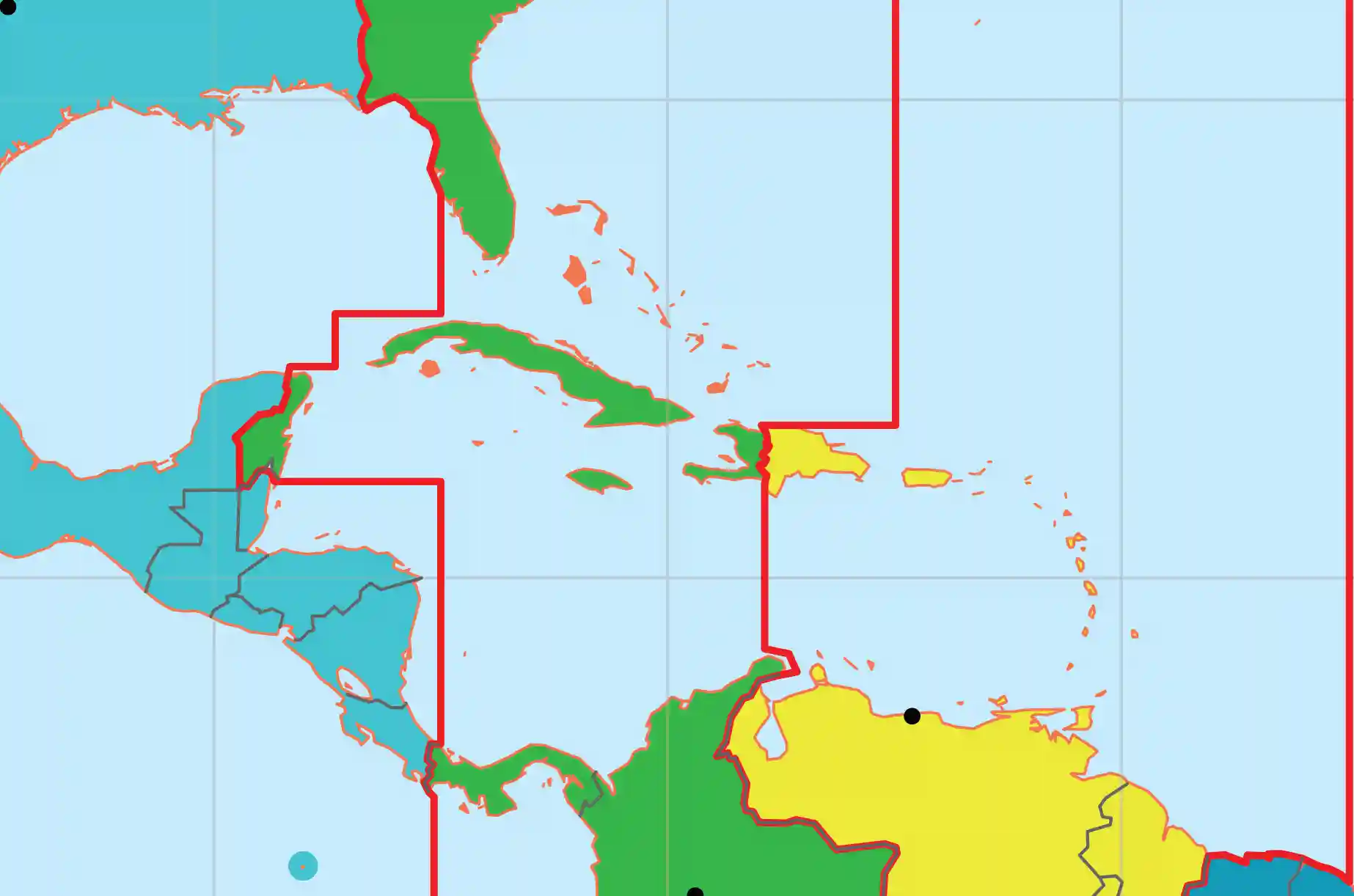 Карибите картографирайте часовите зони