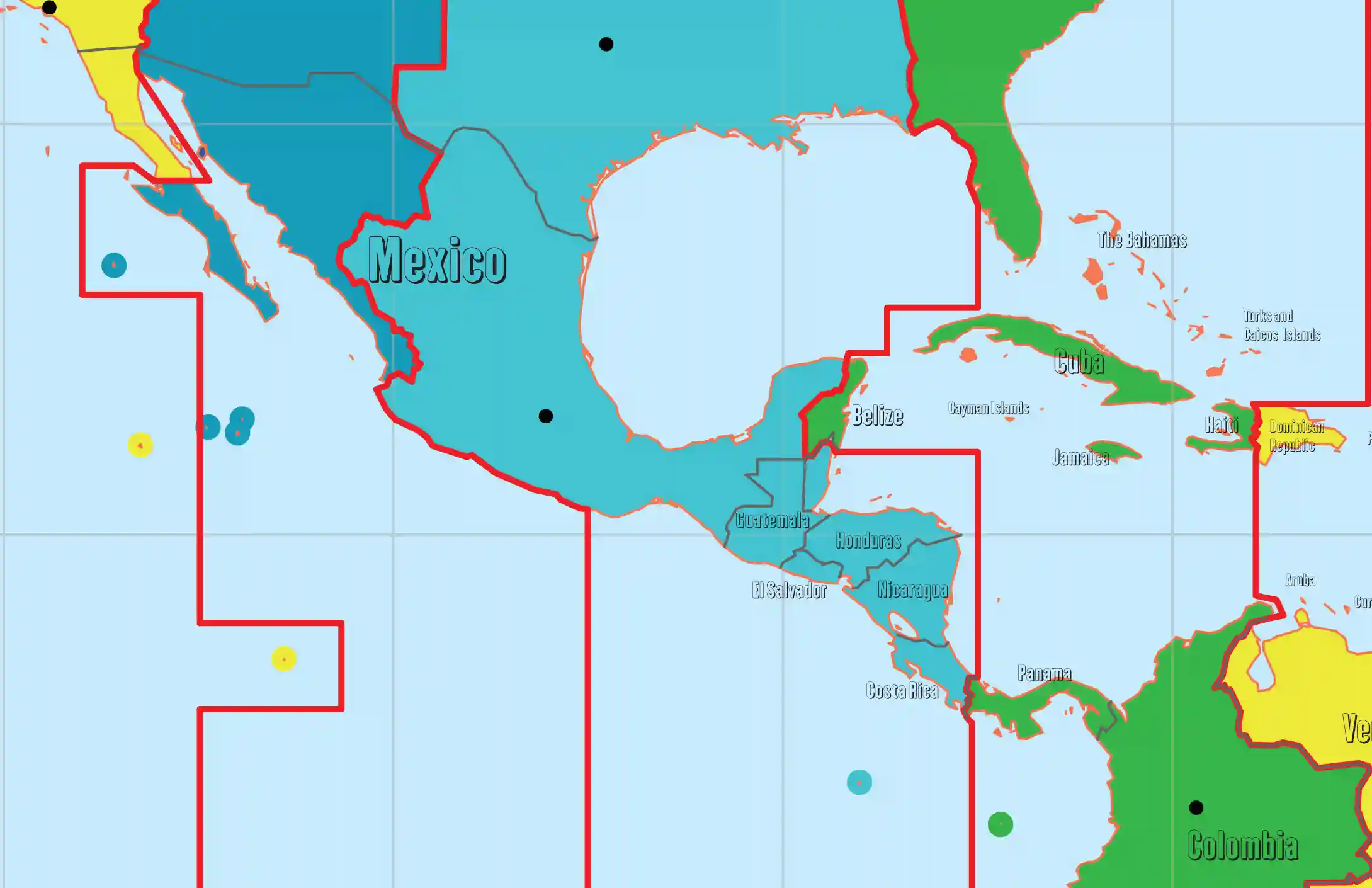Centrinė Amerika laiko juostų žemėlapis