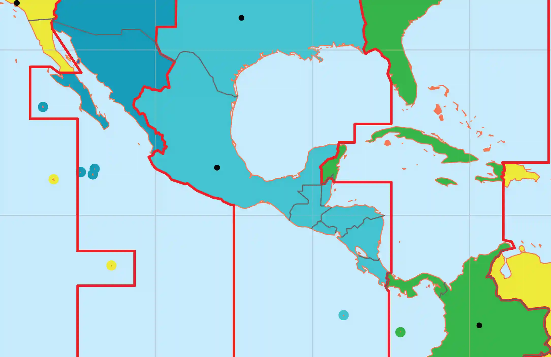 Централна Америка картографирайте часовите зони