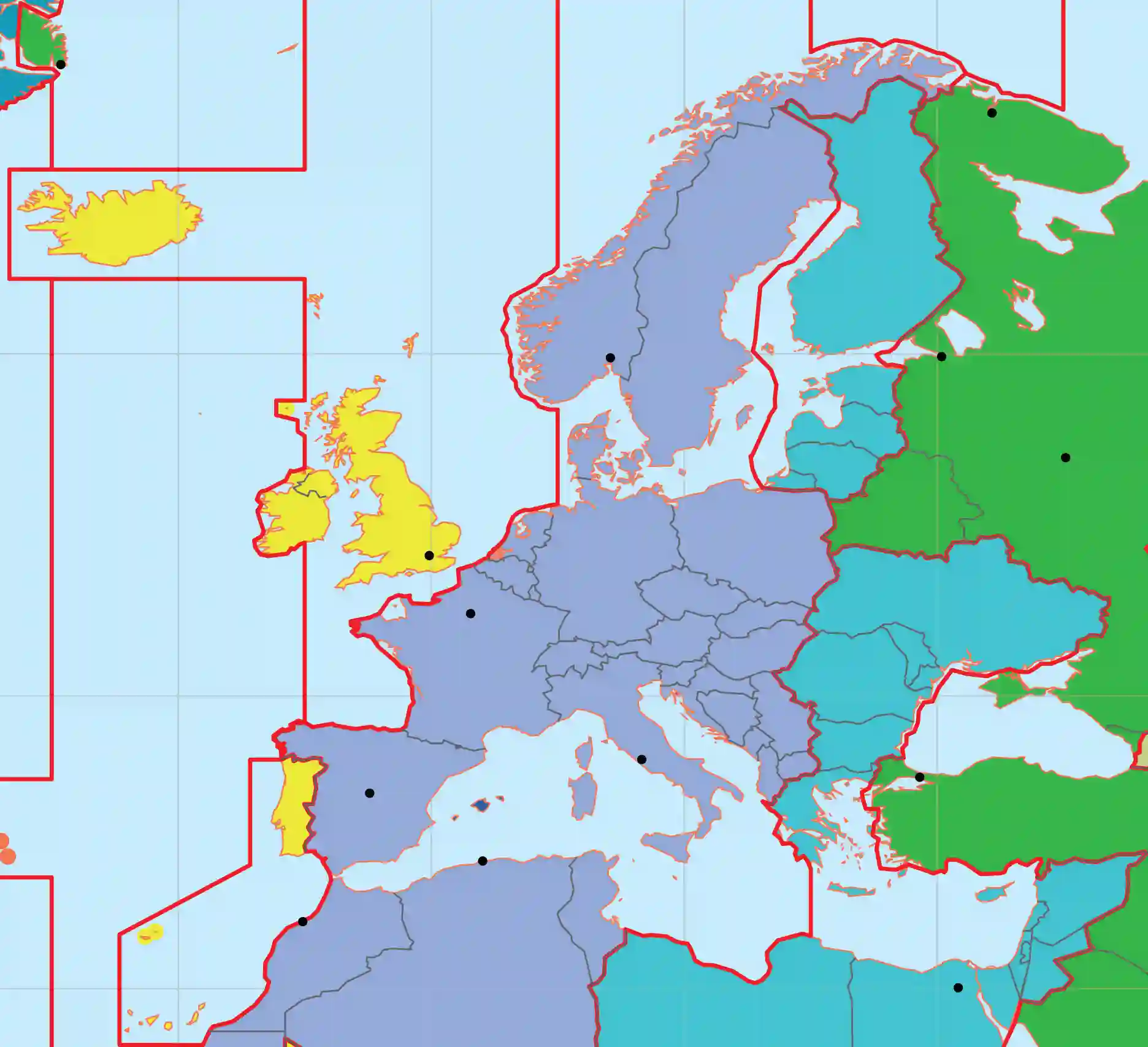 Европа картографирайте часовите зони