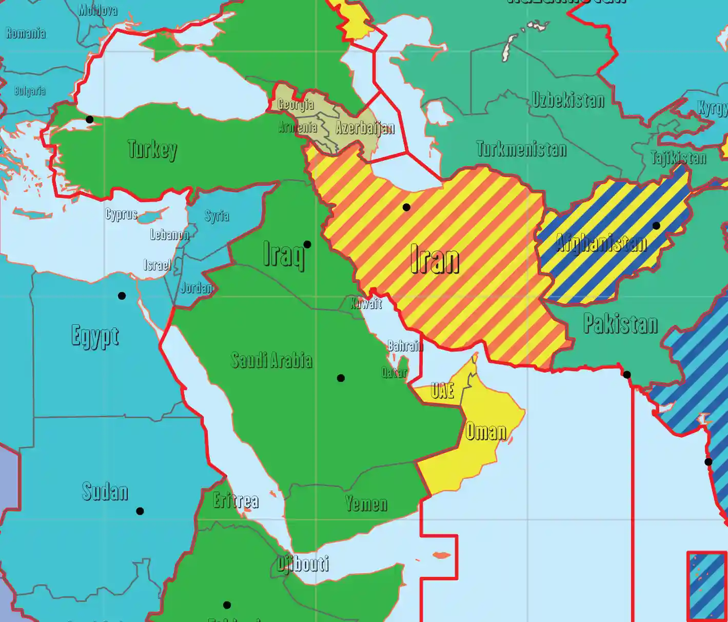 Střední východ mapa časových pásem