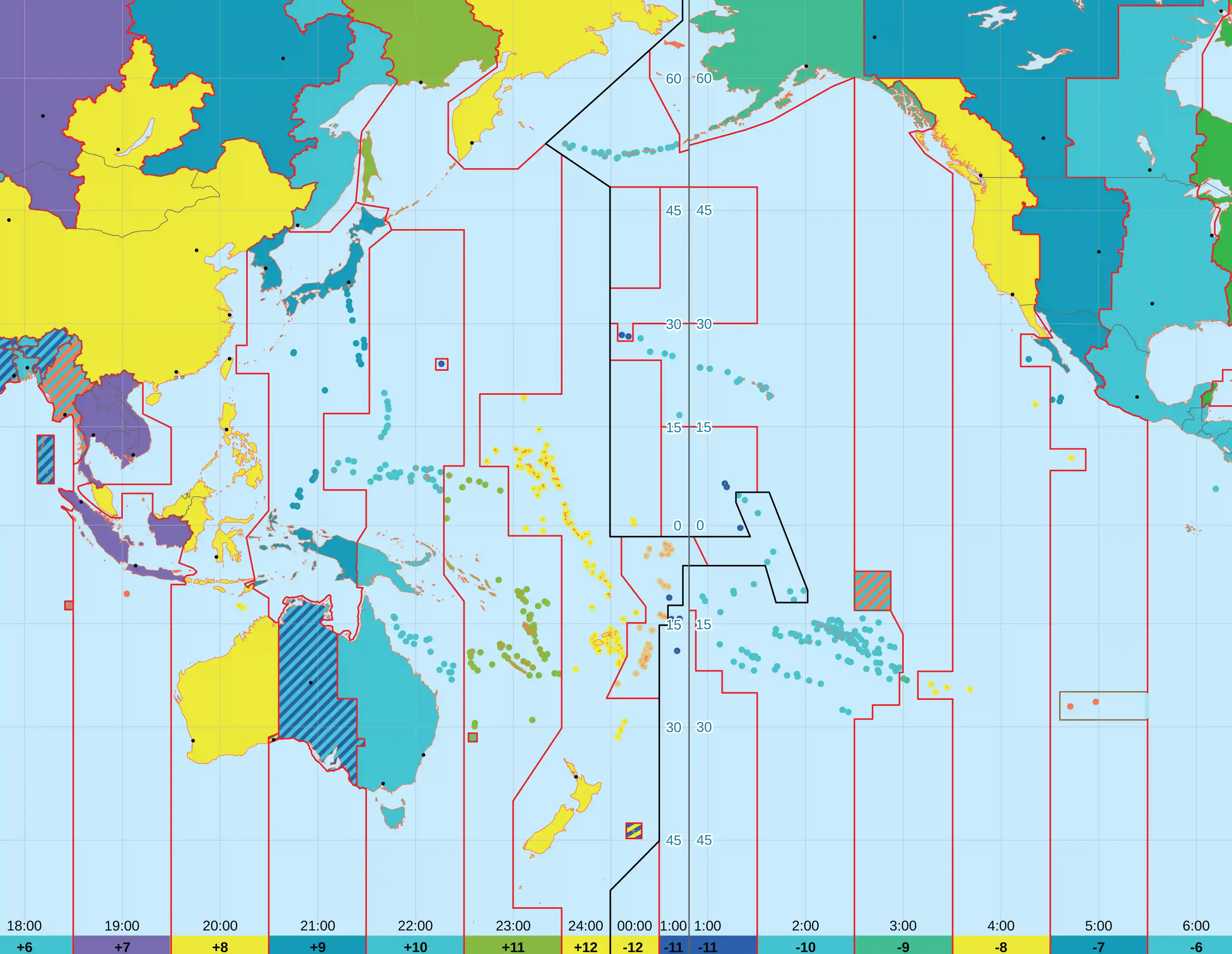 المحيط الهادئ خريطة المناطق الزمنية