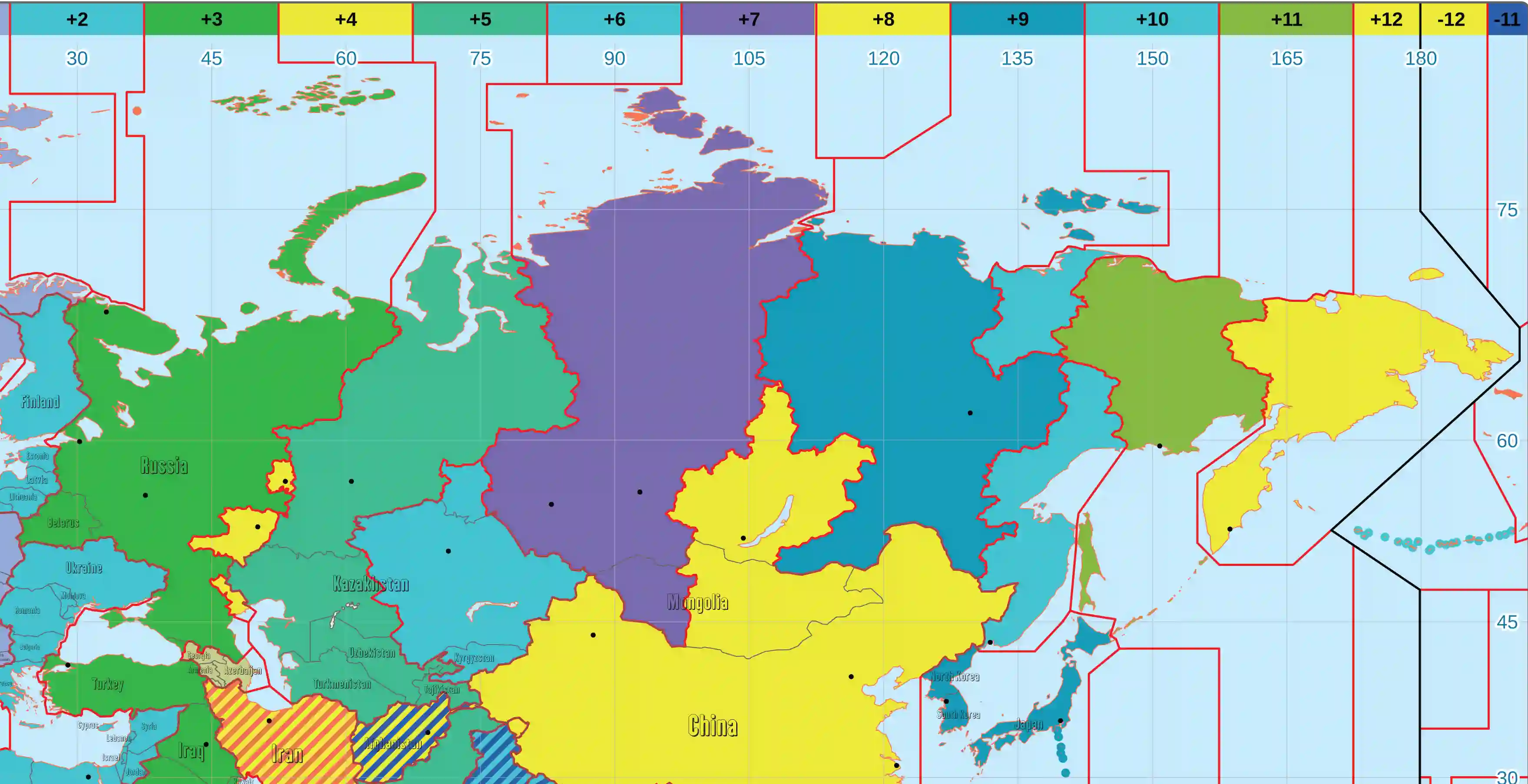 Rusija laiko juostų žemėlapis