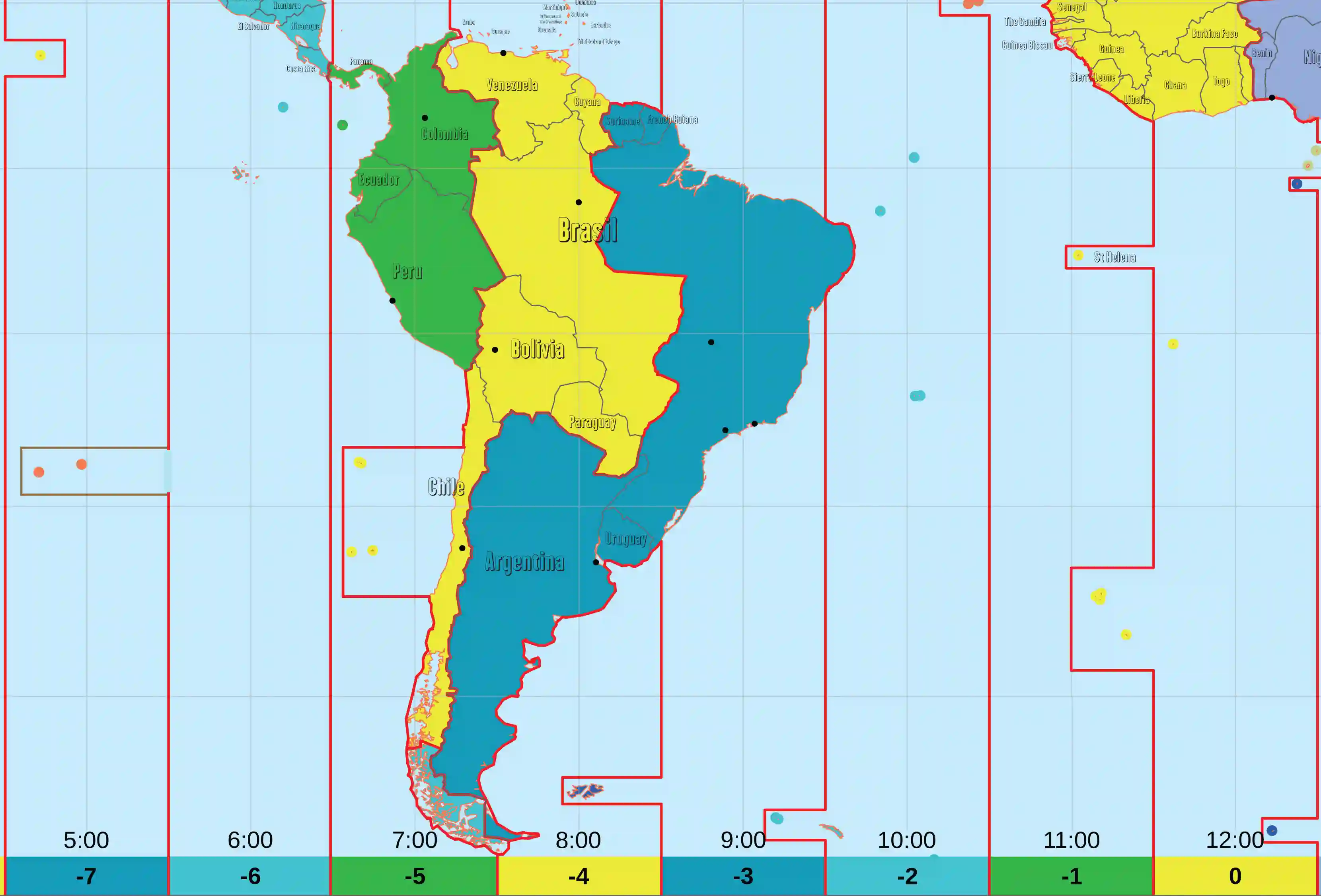 Jižní Amerika mapa časových pásem