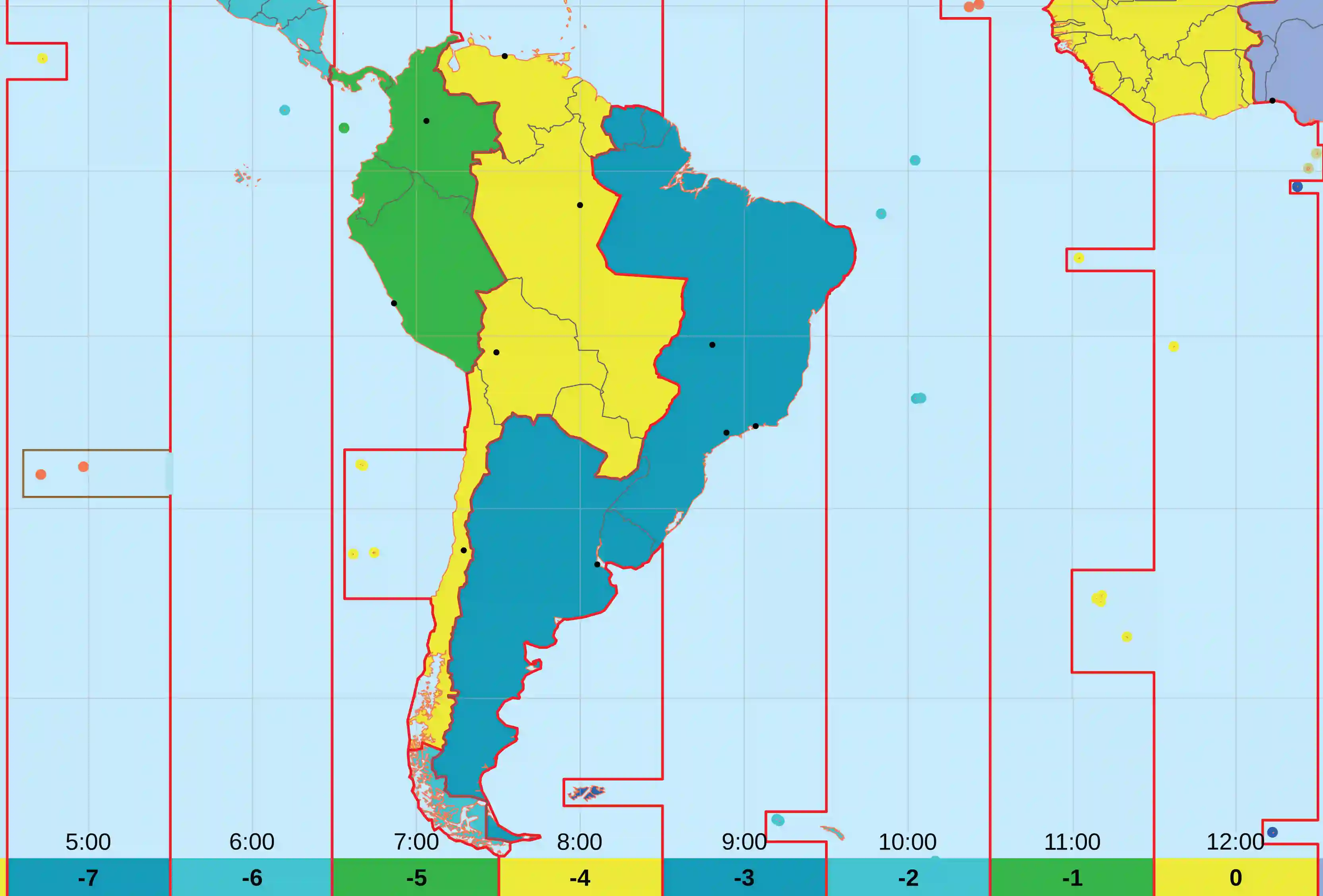 جنوب امريكا خريطة المناطق الزمنية