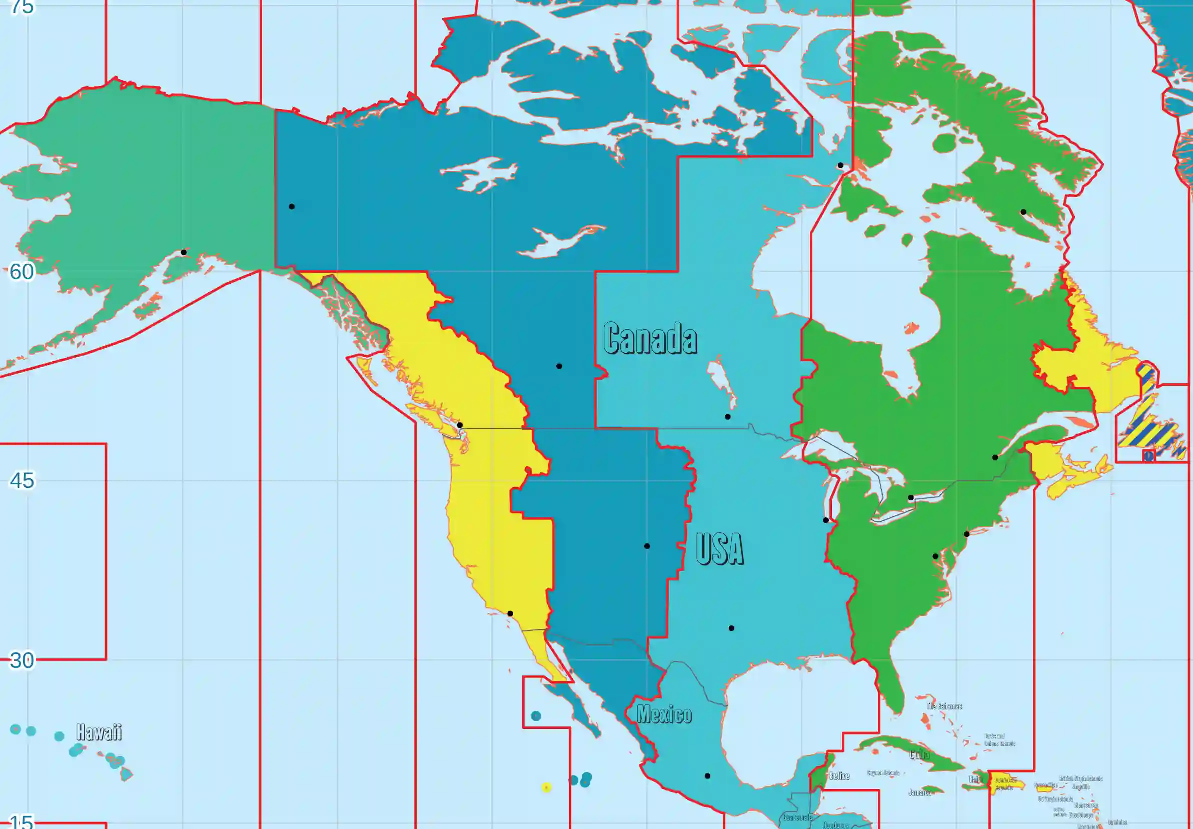 JAV laiko juostų žemėlapis