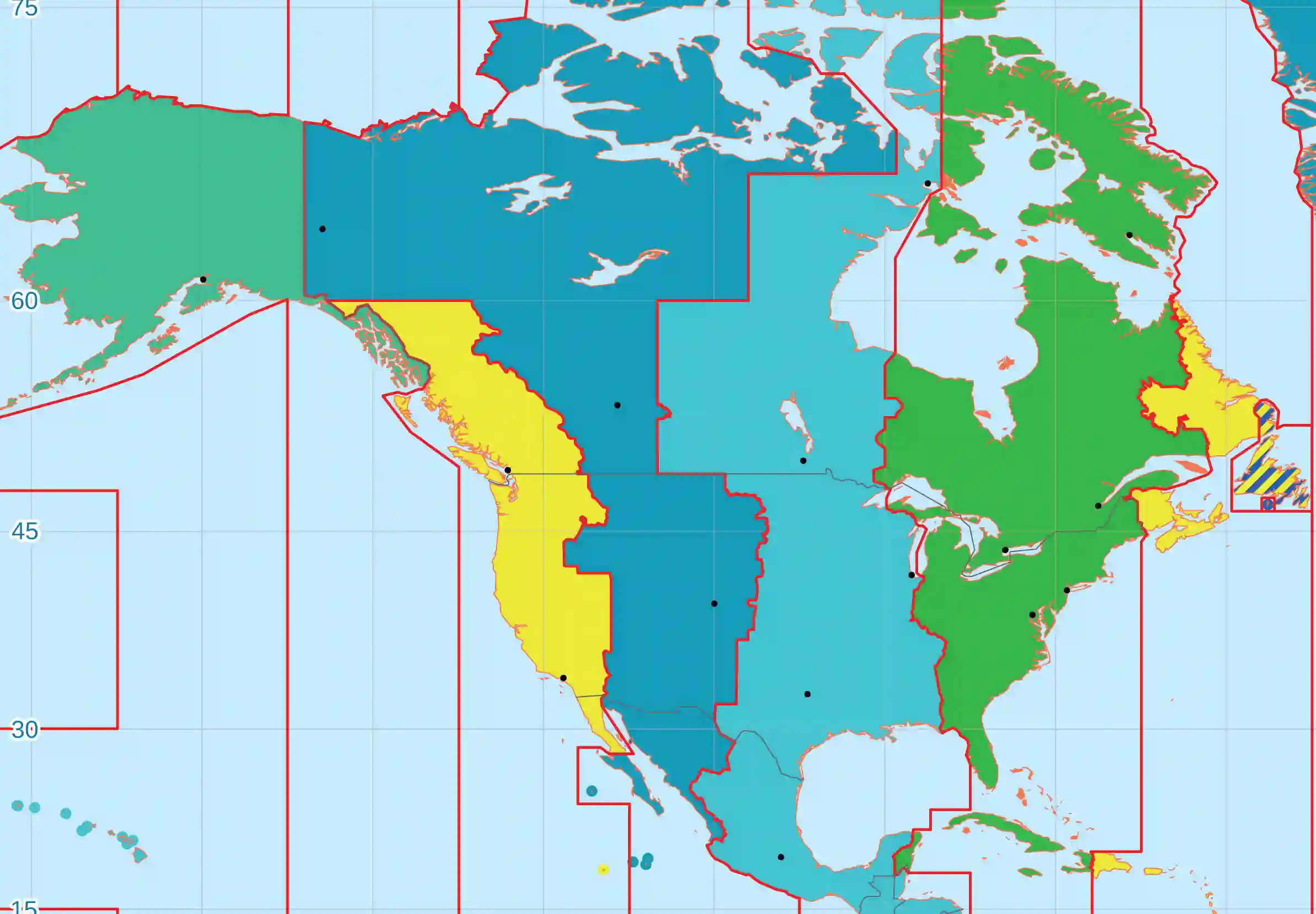 САЩ картографирайте часовите зони